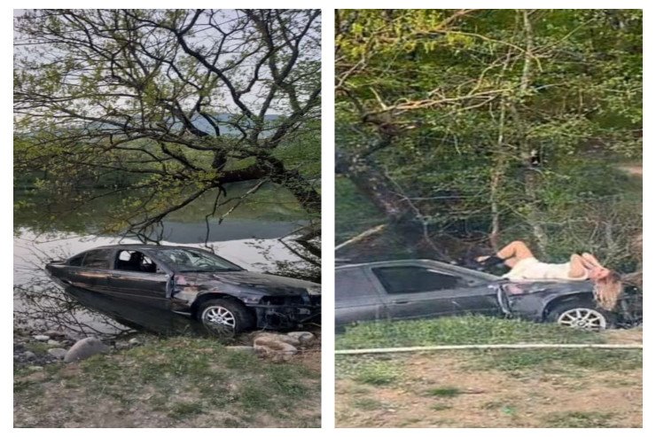 Azərbaycanda maşını göldə batırıb klip çəkdilər - FOTO Azərbaycanda maşını göldə batırıb klip çəkdilər - FOTO